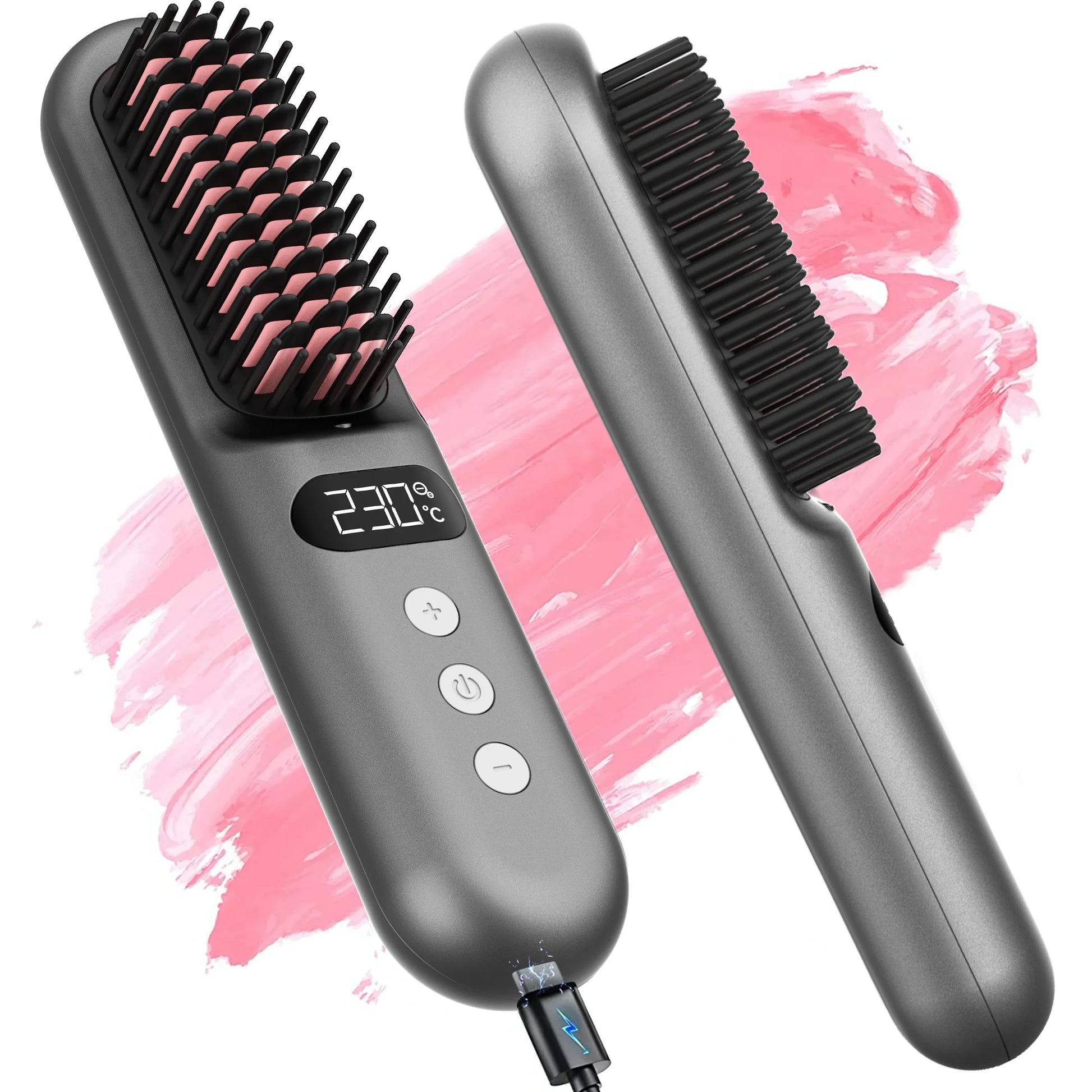 Cordless Hair Straightener Brush,Portable Negative Ion Straightening Brush for Women 9 Temp Settings Fast Heating & Anti-Scald Hot Comb for Travel