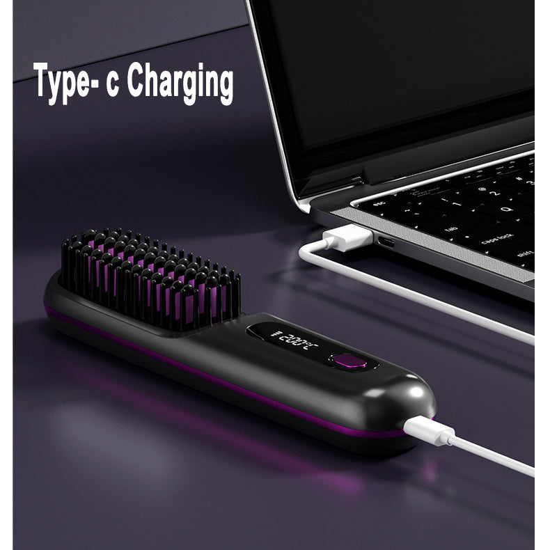 2 In 1 Straight Hair Comb cordless  Hair Straightener Brush Hair Fast Heating Portable Hot Curler USB Charging