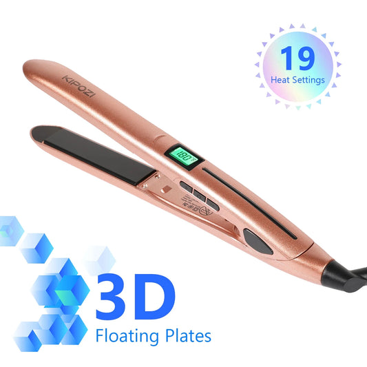 Professional Negative Ion Hair Straightener, Anti-Static Flat Iron with Floating Titanium Plates, 1 Inch, Rose Gold