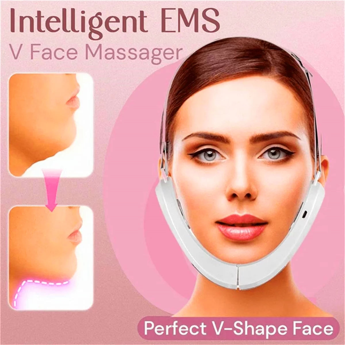 Double Chin Reducer Machine, Electric Face Lift Device Beauty Belt, Facial Lifting Machine,Portable Intelligent V-Face Shaping Massager,White