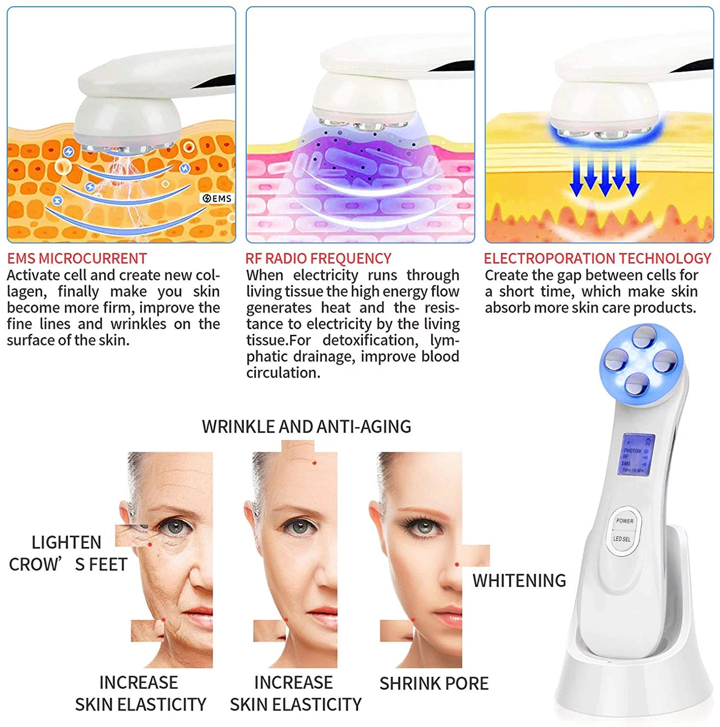 Face Skin Care FA Radio Frequency Electroporation LED Photon RF Facial Beauty Instrument Machine Face Lift Tighten Beauty Machine