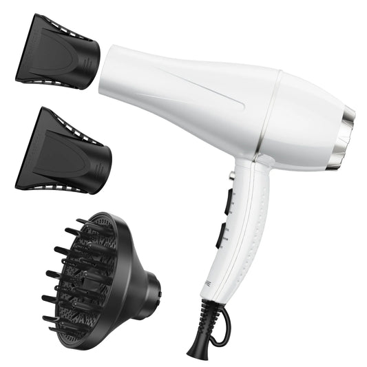 Hair Dryer, Professional Salon Ionic 1875W Blow Dryer with Diffuser for Quick Drying and Styling - Lightweight Design, White