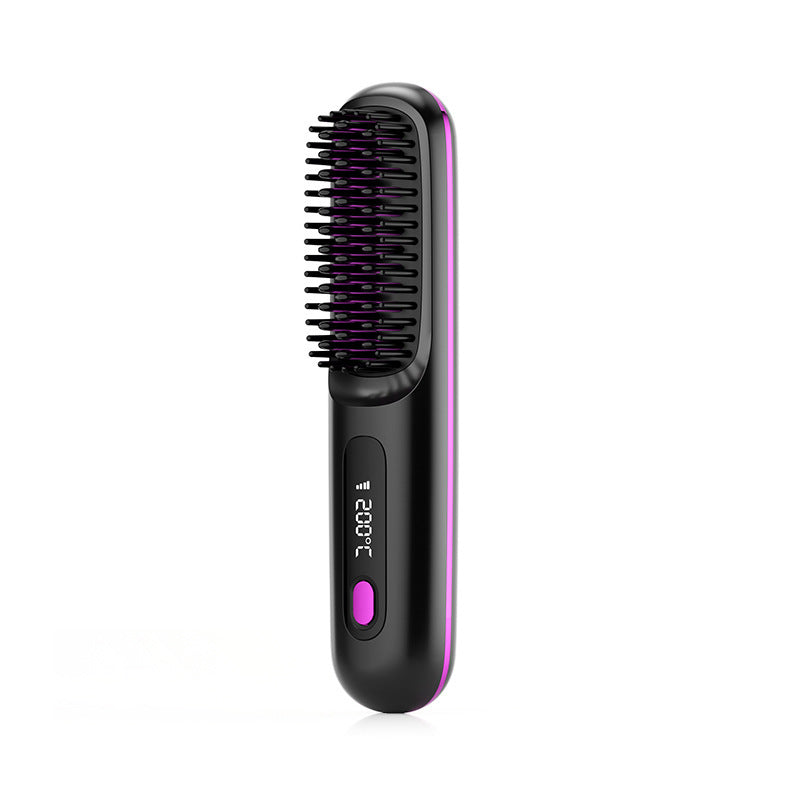 2 In 1 Straight Hair Comb cordless  Hair Straightener Brush Hair Fast Heating Portable Hot Curler USB Charging