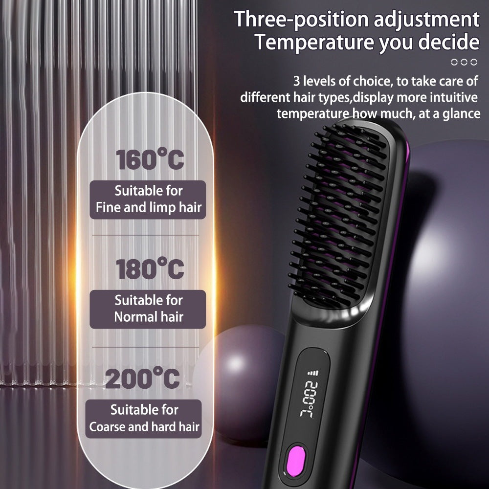 2 In 1 Straight Hair Comb cordless  Hair Straightener Brush Hair Fast Heating Portable Hot Curler USB Charging