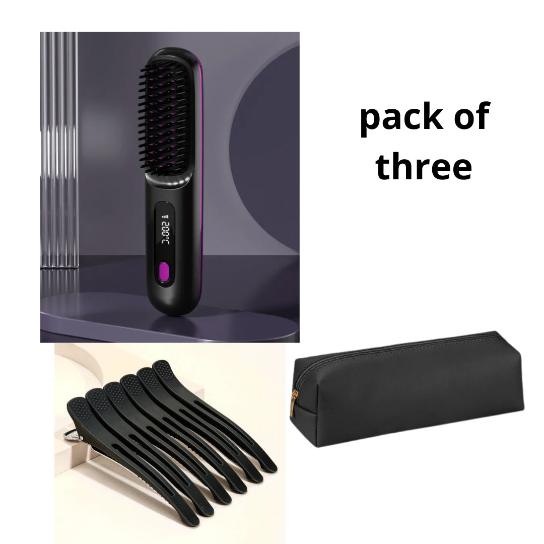 2 In 1 Straight Hair Comb cordless  Hair Straightener Brush Hair Fast Heating Portable Hot Curler USB Charging